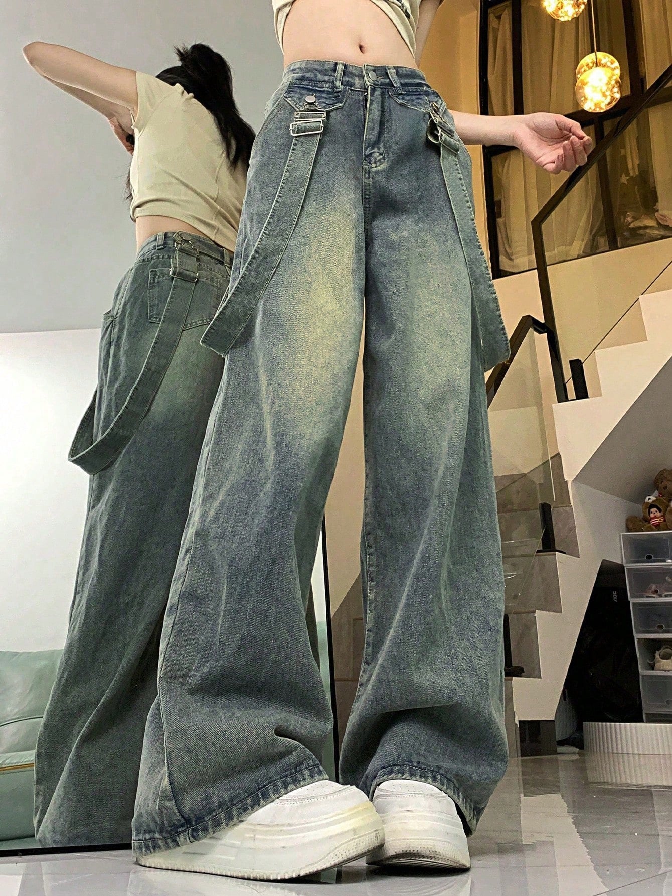 Retro Y2K High-Waist Wide-Leg Denim Pants
