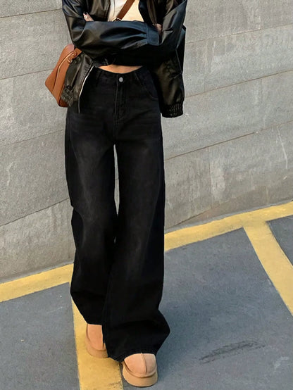 Women Low Rise Washed Wide Leg Jeans Washed Women Baggy Vintage Oversized Jeans PT13