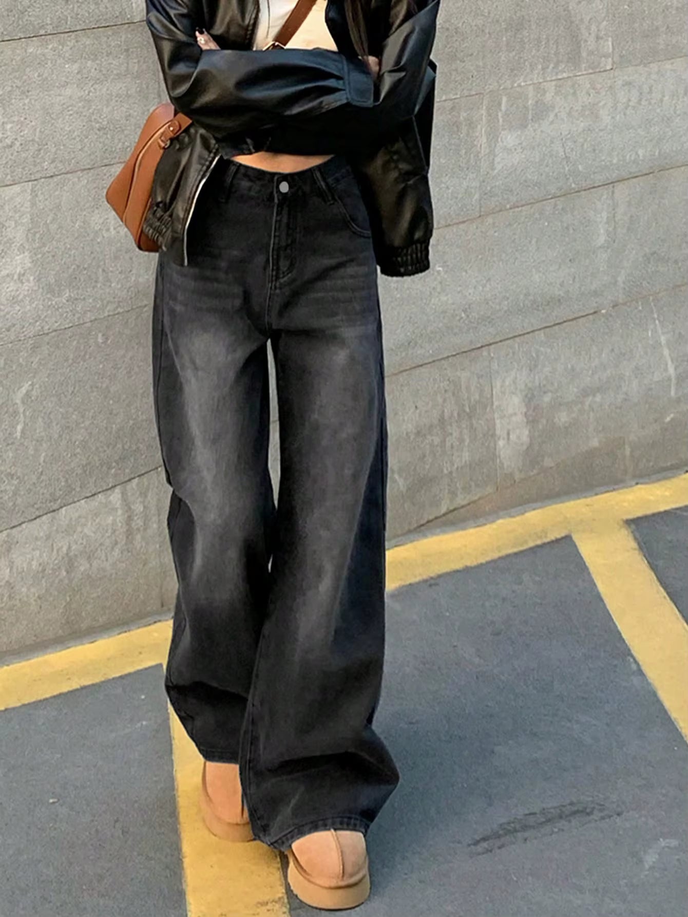 Women Low Rise Washed Wide Leg Jeans Washed Women Baggy Vintage Oversized Jeans PT13