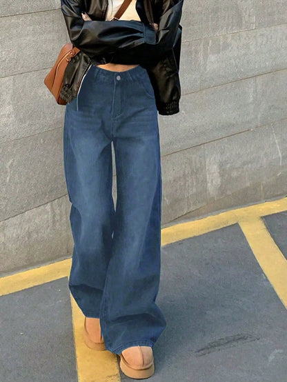 Women Low Rise Washed Wide Leg Jeans Washed Women Baggy Vintage Oversized Jeans PT13