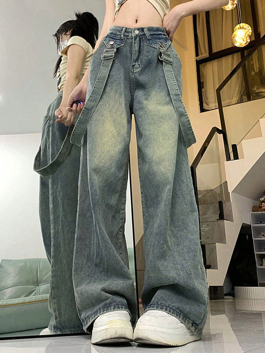 Retro Y2K High-Waist Wide-Leg Denim Pants