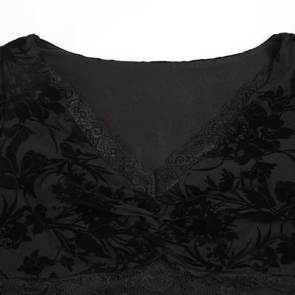 European Station Pure Desire Hot Girl Lace Patchwork V-Neck Top