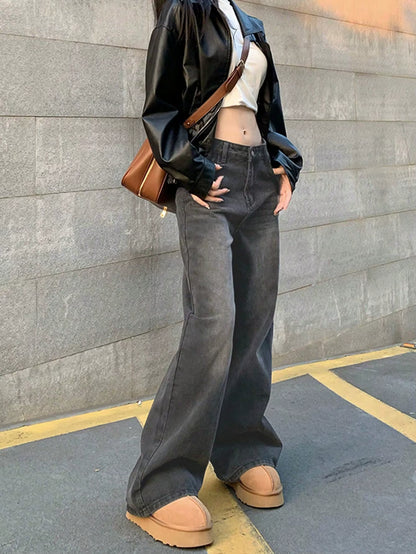 Women Low Rise Washed Wide Leg Jeans Washed Women Baggy Vintage Oversized Jeans PT13