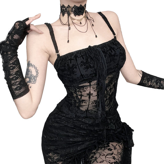 Gothic Slim Fit Tube Top – Sleek Black Strapless Crop T1