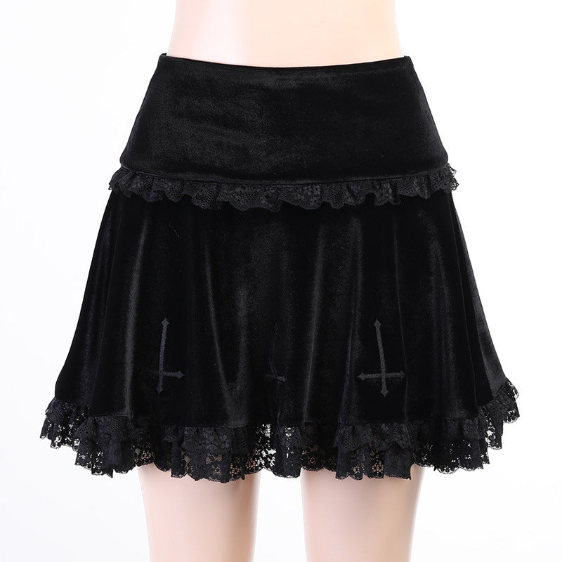 Gothic Cross Embroidery Lace Mini Skirt SK4