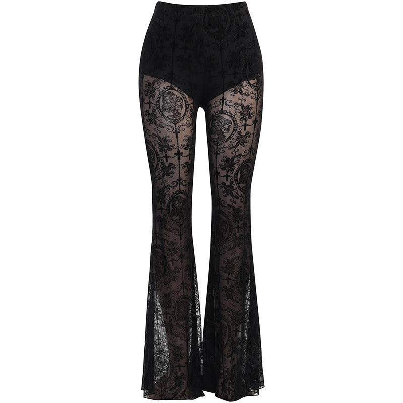 Lace High Waist Slimming Bell-bottom Pants – Punk Style Trousers for Women PT2