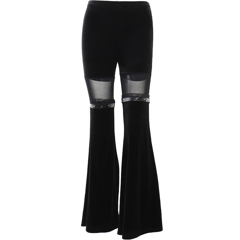 Hot Girl Mesh-Panel Bell-Bottom Pants