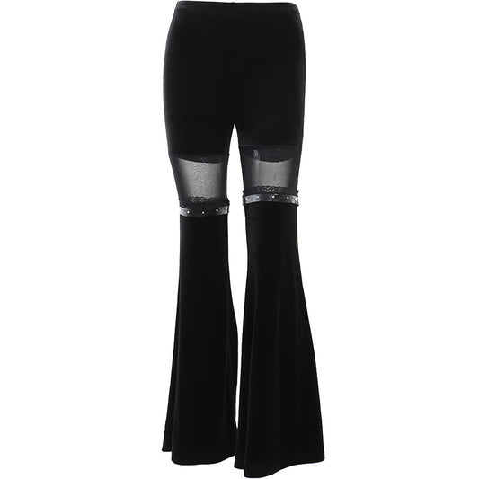 Hot Girl Mesh-Panel Bell-Bottom Pants