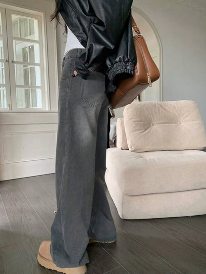Women Low Rise Washed Wide Leg Jeans Washed Women Baggy Vintage Oversized Jeans PT13