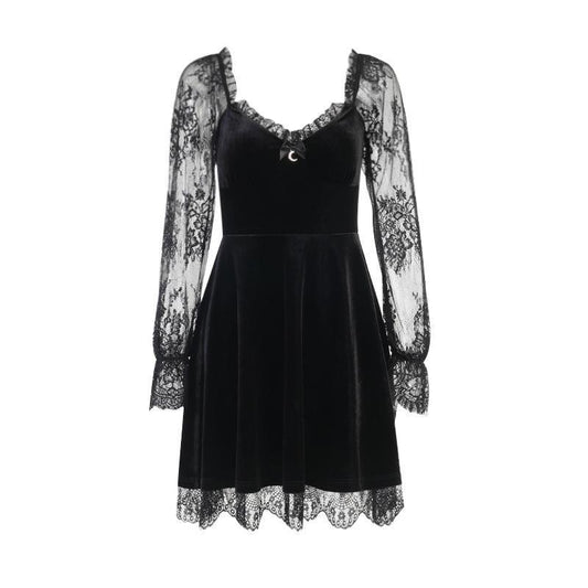 Dark Punk Lace-Up Long Sleeve Dress DS7