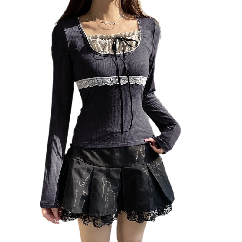 Sweet Lace Stitching Two-Piece Women's Top