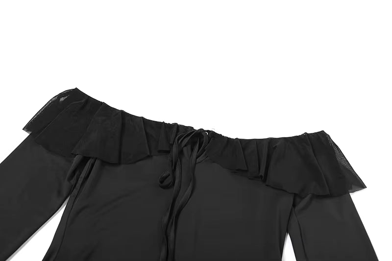 Off-shoulder Backless Ruffles Solid Color Sheath Short Dress Women DS8
