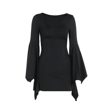 Gothic Batwing Sleeve V-Neck Long Black Dress