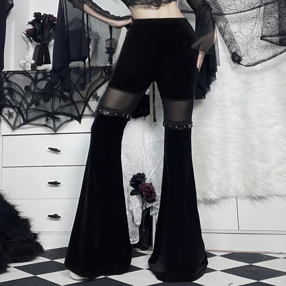 Hot Girl Mesh-Panel Bell-Bottom Pants