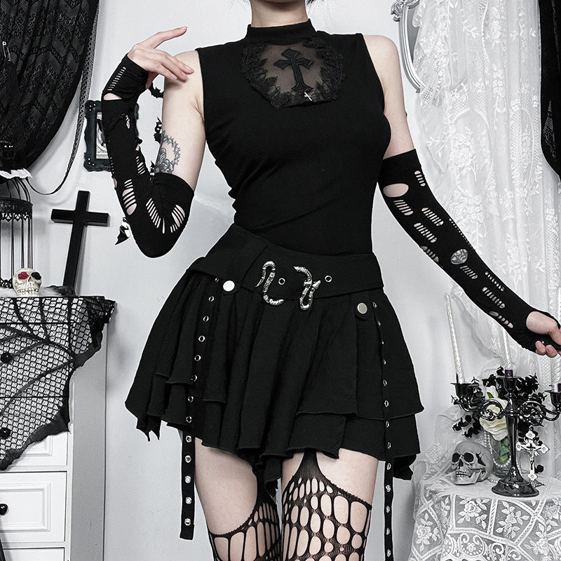 Gothic Mesh Tiered Mini Skirt SK8