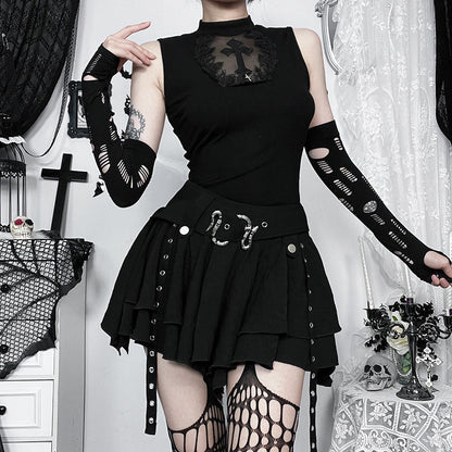 Gothic Mesh Tiered Mini Skirt SK8