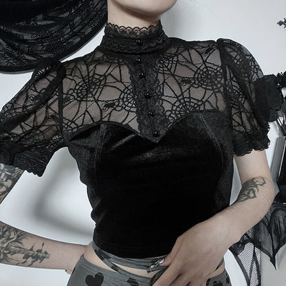 Black Lace See-through Design Short Top T3