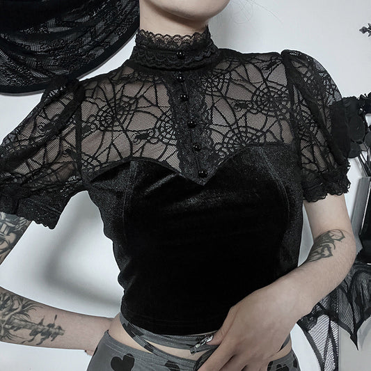 Black Lace See-through Design Short Top T3