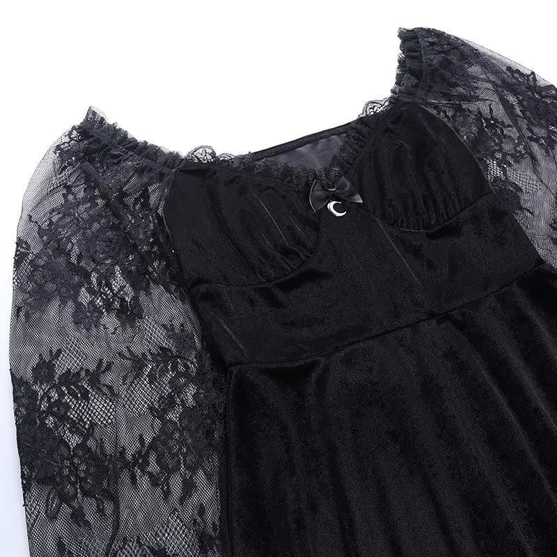 Dark Punk Lace-Up Long Sleeve Dress DS7