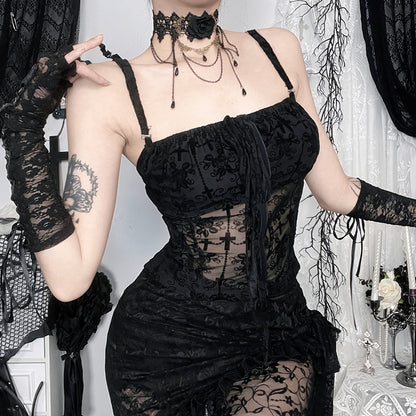 Gothic Slim Fit Tube Top – Sleek Black Strapless Crop T1