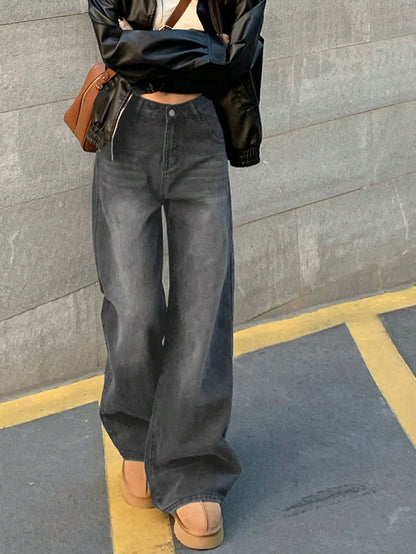 Women Low Rise Washed Wide Leg Jeans Washed Women Baggy Vintage Oversized Jeans PT13