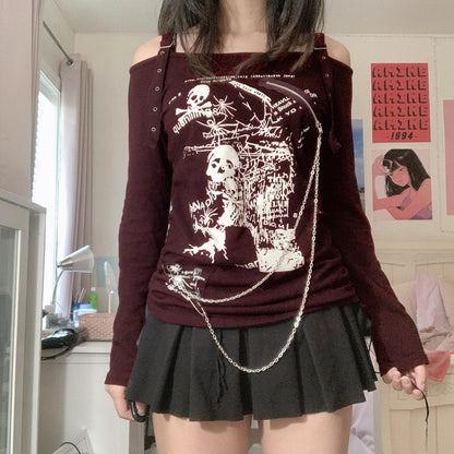 Spicy Girl Y2K Lace-Up Skull Crop Tee