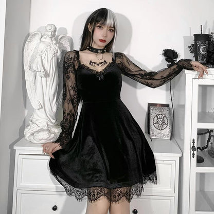 Dark Punk Lace-Up Long Sleeve Dress DS7