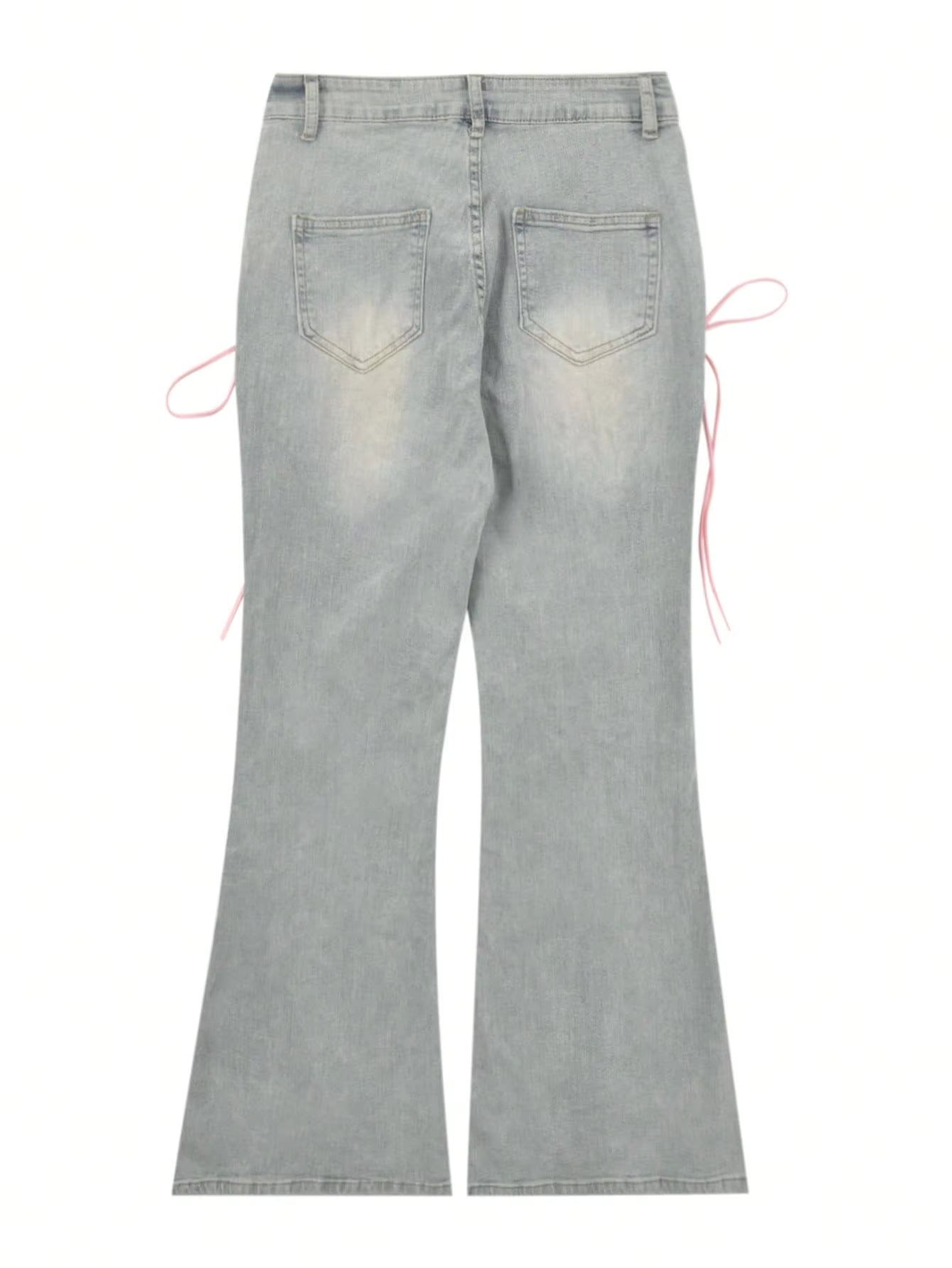 Y2K Low-Rise Tie-Side Flare Jeans – Raw Hem & Split Front PT10