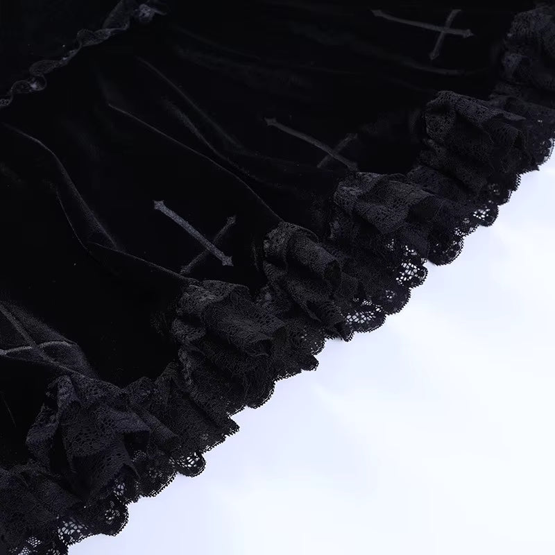 Gothic Cross Embroidery Lace Mini Skirt SK4