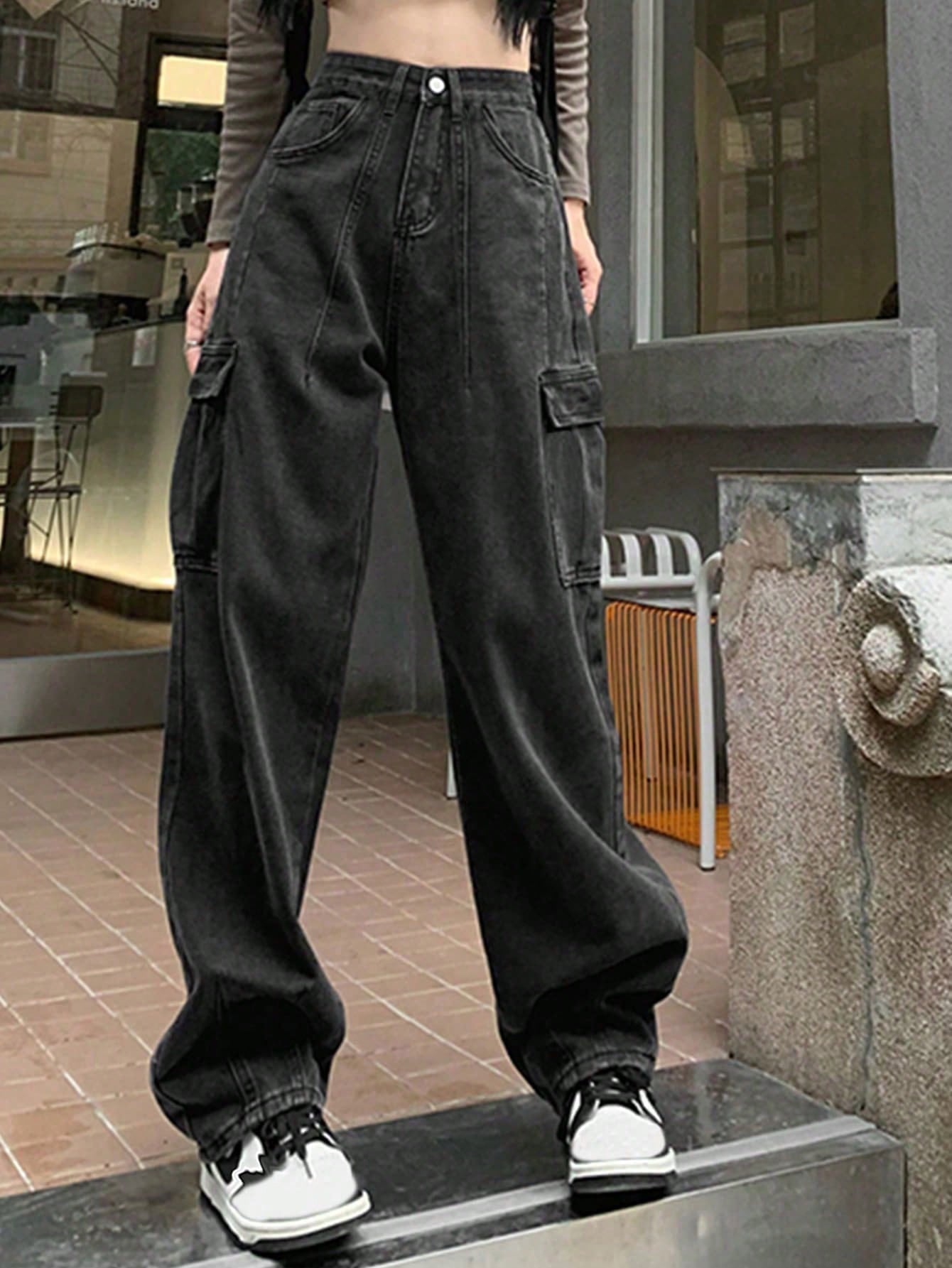 Y2K High-Waist Wide-Leg Baggy Denim Pants for Women PT5