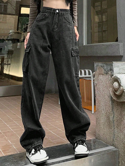 Y2K High-Waist Wide-Leg Baggy Denim Pants for Women PT5