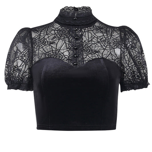 Black Lace See-through Design Short Top T3