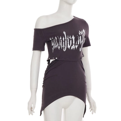 Summer Punk Irregular Round Neck T-Shirt – Women’s Letter Print Top TS1