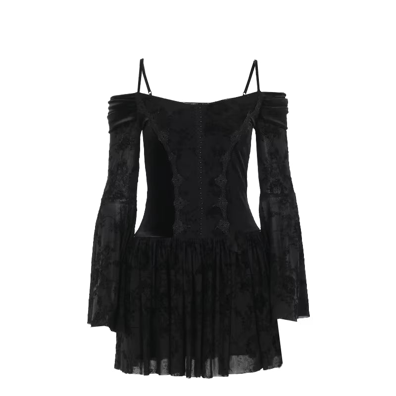 Black Summer V-Neck A-Line Dress DS4