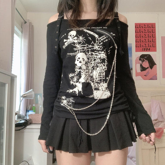 Spicy Girl Y2K Lace-Up Skull Crop Tee
