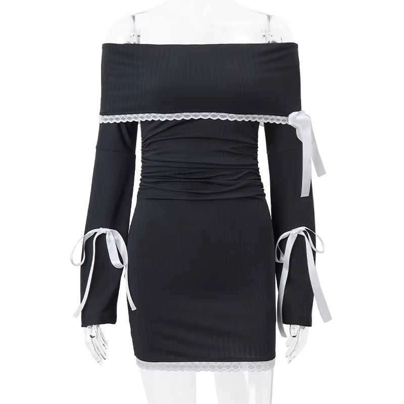 One-Shoulder Lace Patchwork Casual Dress DS10