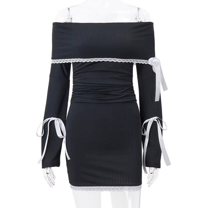 One-Shoulder Lace Patchwork Casual Dress DS10