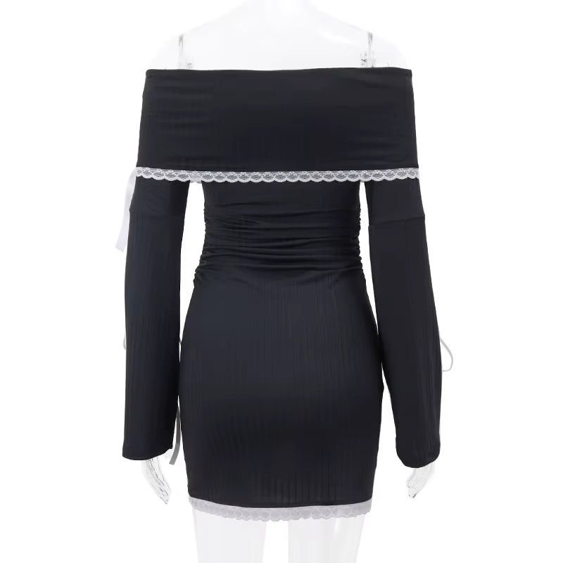 One-Shoulder Lace Patchwork Casual Dress DS10
