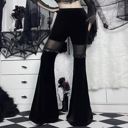 Hot Girl Mesh-Panel Bell-Bottom Pants