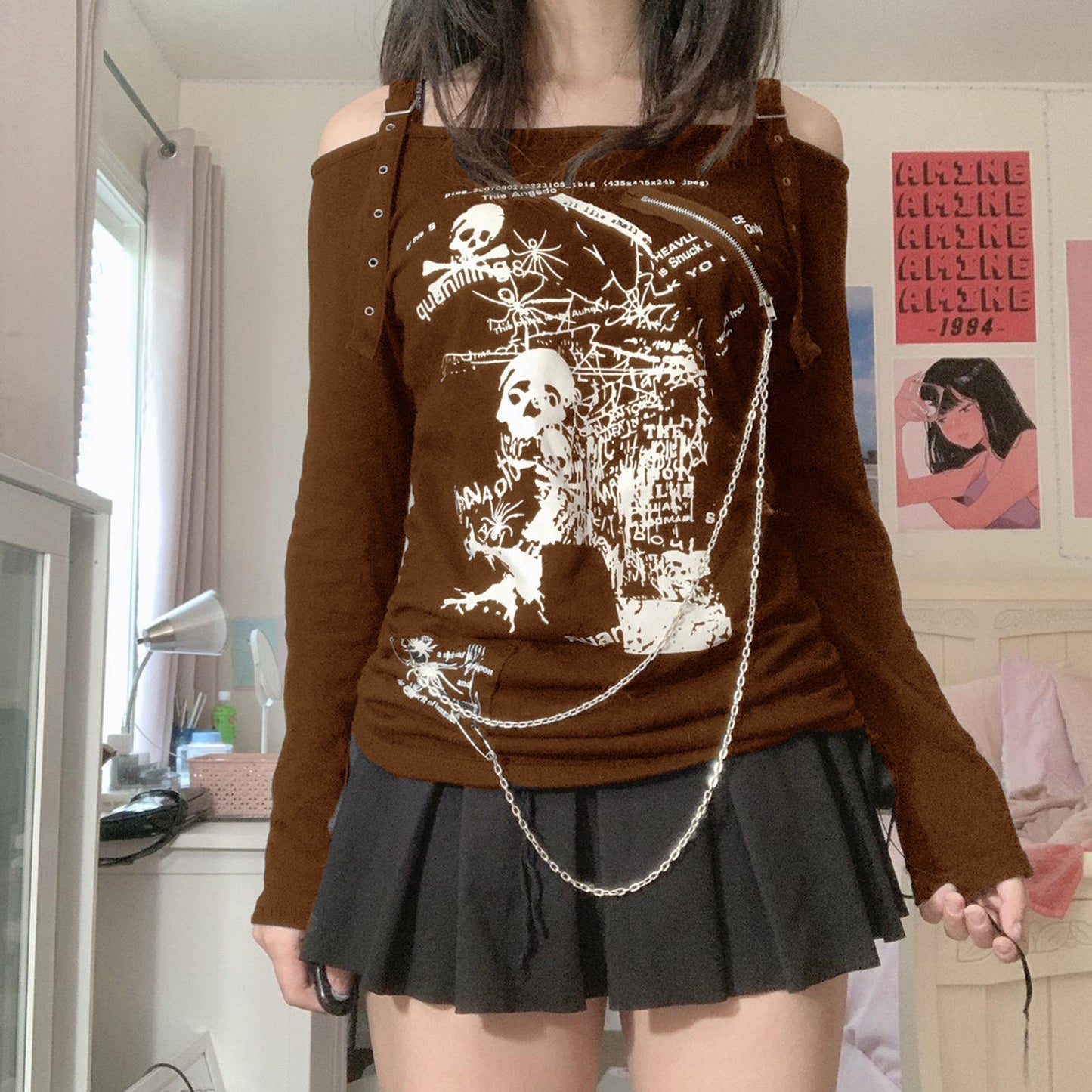 Spicy Girl Y2K Lace-Up Skull Crop Tee