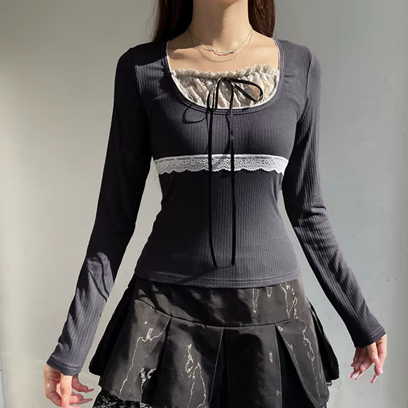 Sweet Lace Stitching Two-Piece Women's Top