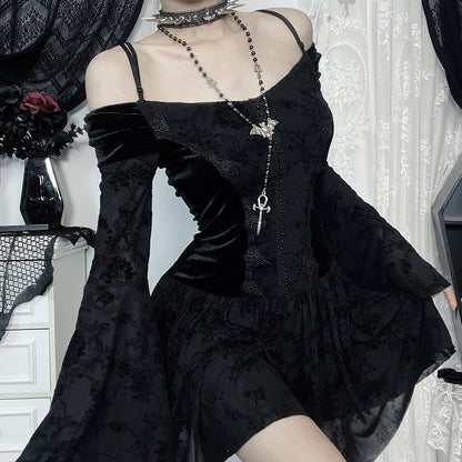 Black Summer V-Neck A-Line Dress DS4