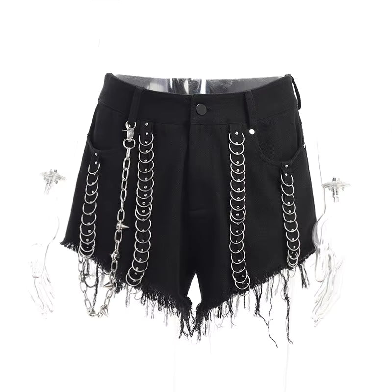 Punk Chain Gothic Denim Shorts