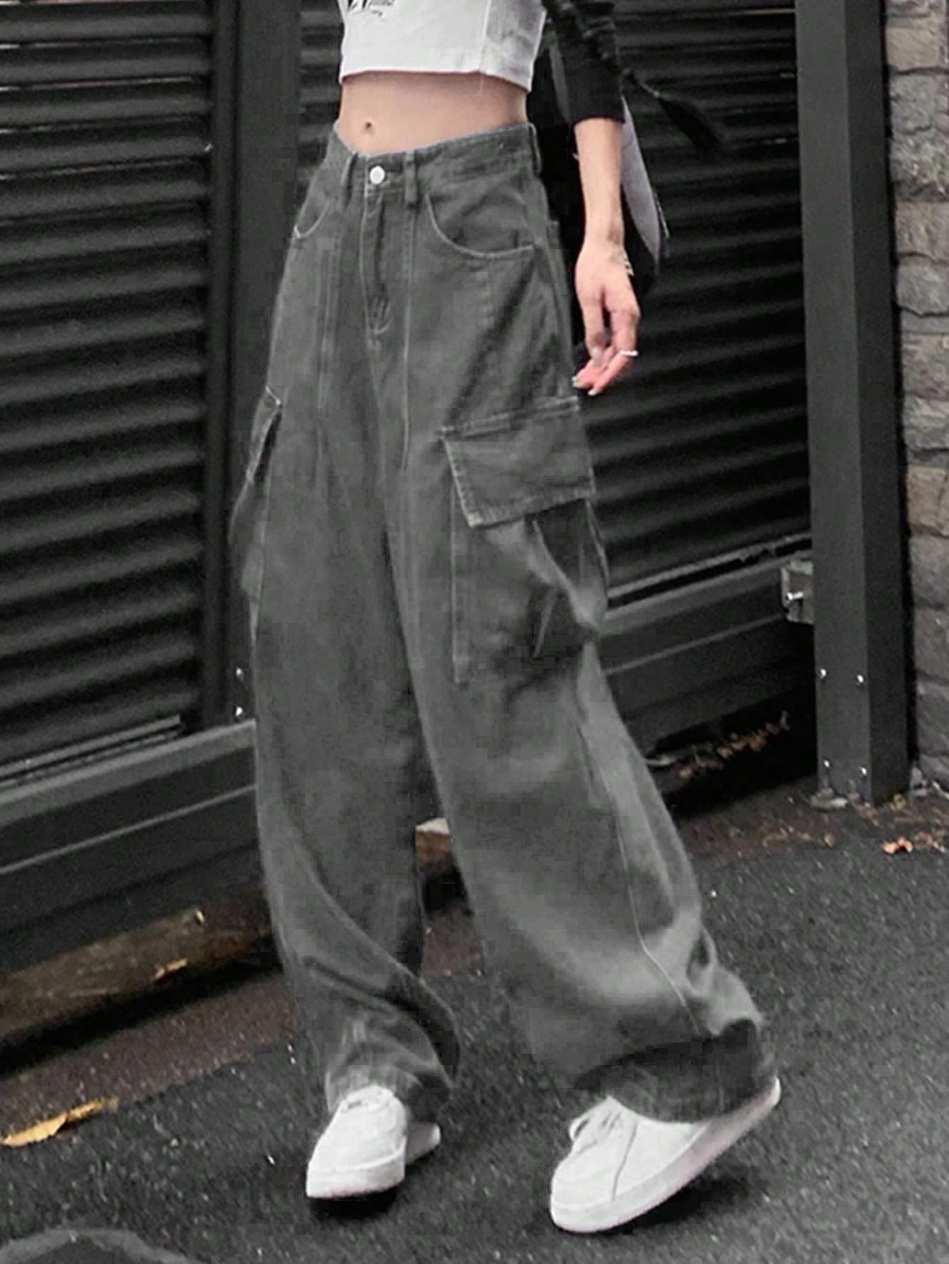 Y2K High-Waist Wide-Leg Baggy Denim Pants for Women PT5