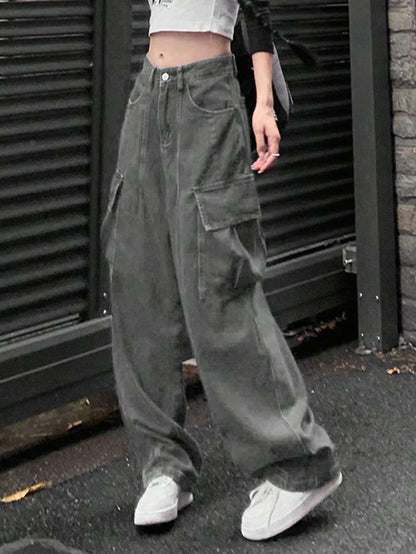 Y2K High-Waist Wide-Leg Baggy Denim Pants for Women PT5