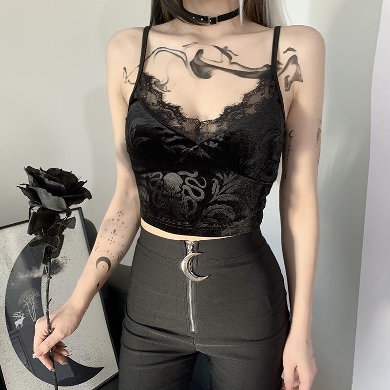 Lace Spaghetti-strap Vest – Gothic & Casual T8