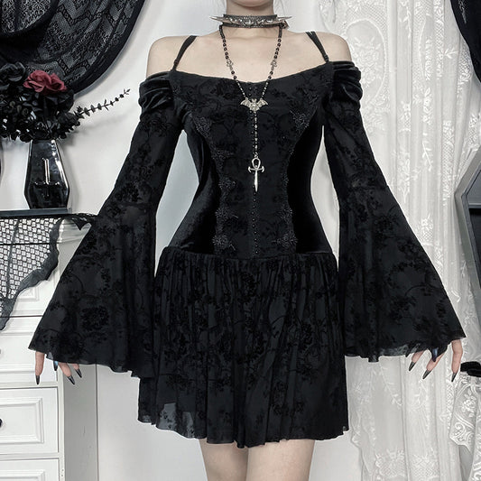 Black Summer V-Neck A-Line Dress DS4