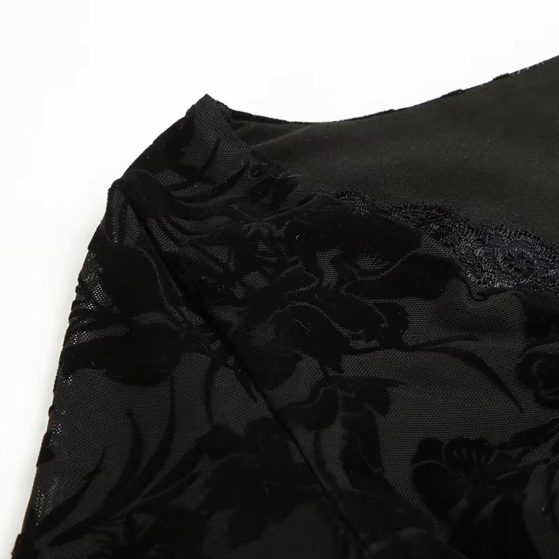 European Station Pure Desire Hot Girl Lace Patchwork V-Neck Top