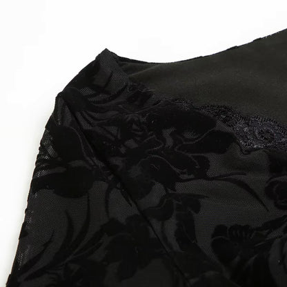 European Station Pure Desire Hot Girl Lace Patchwork V-Neck Top
