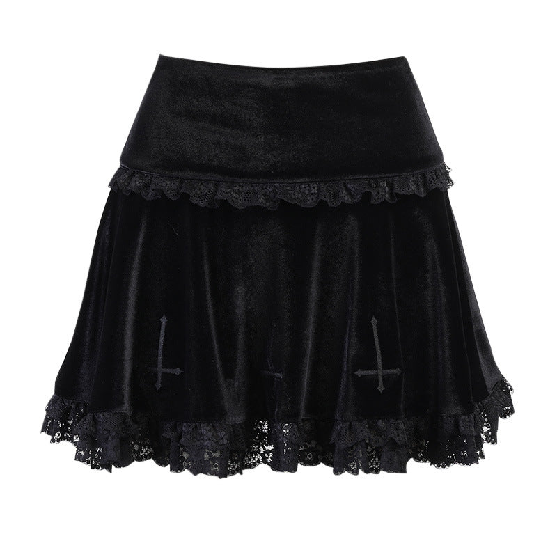 Gothic Cross Embroidery Lace Mini Skirt SK4